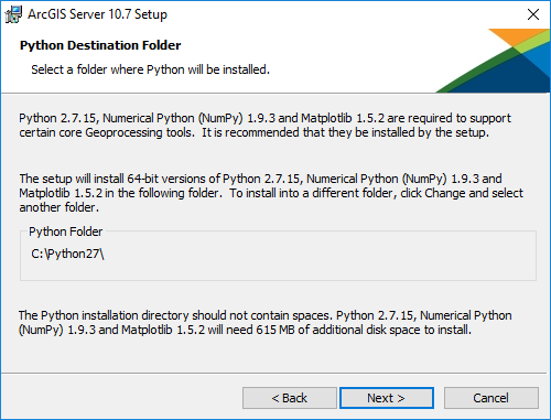 Python Destination dialog box Python Destination dialog box
